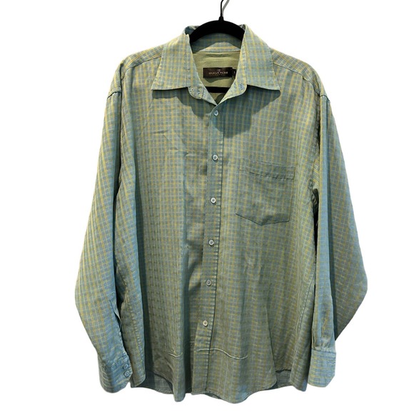 Bugatchi Uomo Flip Cuff Dress Shirt Plaid Long Sleeve Button Up Size L - Picture 1 of 11